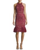 Lace Ruffle-hem Halter Cocktail Dress