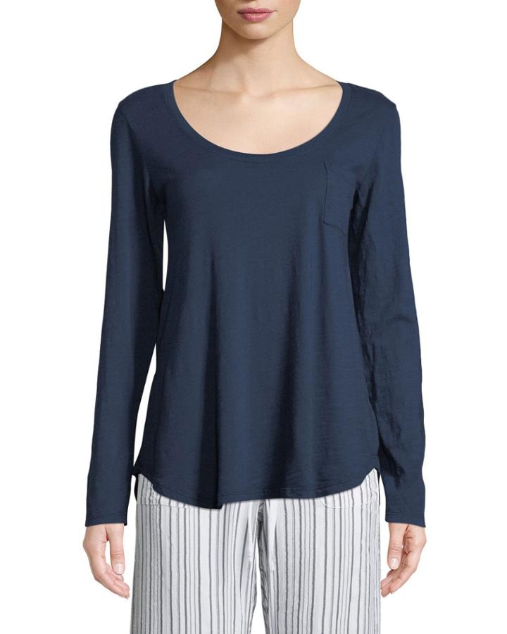 Long-sleeve Scoop-neck Pocket Tee