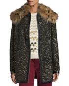 Hammered-sequin Coat With Fur Collar