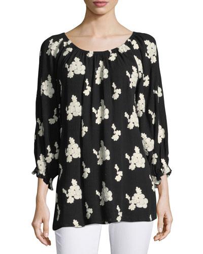Floral-embroidered Gauze Blouse