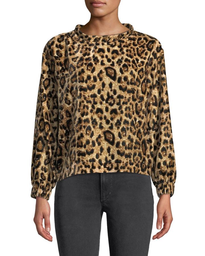 Velvet Leopard-print Long-sleeve Top