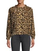Velvet Leopard-print Long-sleeve Top