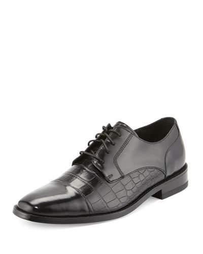 Giraldo Ii Crocodile-embossed Cap-toe Oxford, Black