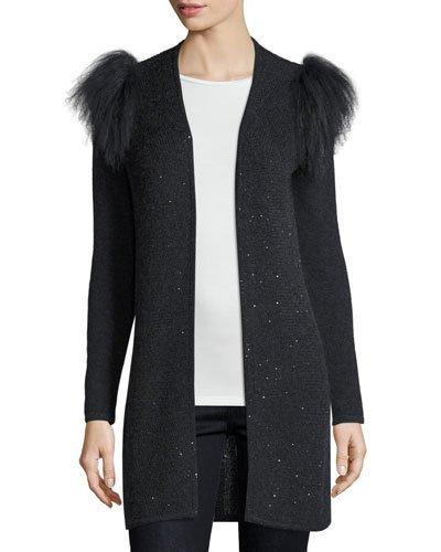 Sequined Cardigan With Mongolian Fur