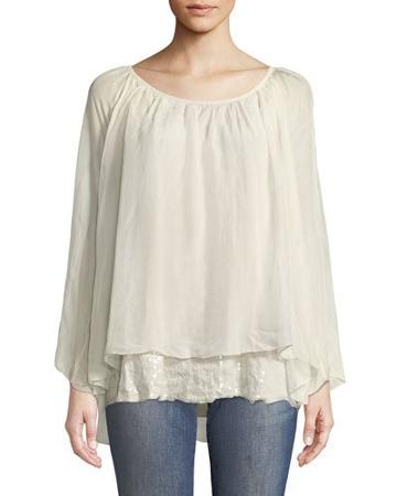 Codolar Sequined Layer Sheer-sleeve Top, Vision