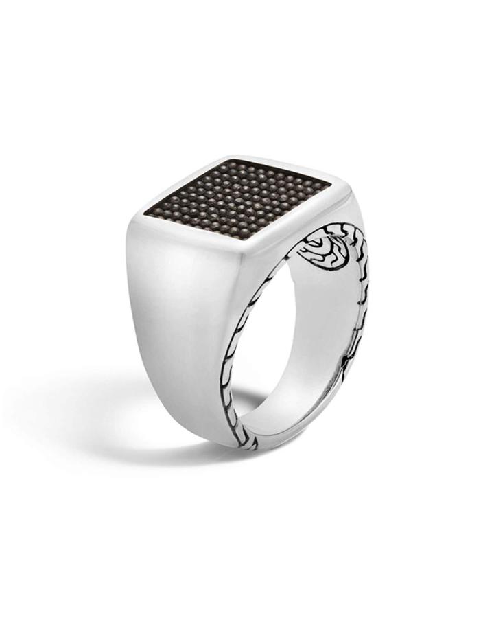 Men's Classic Chain Signet & Black Rhodium Ring,