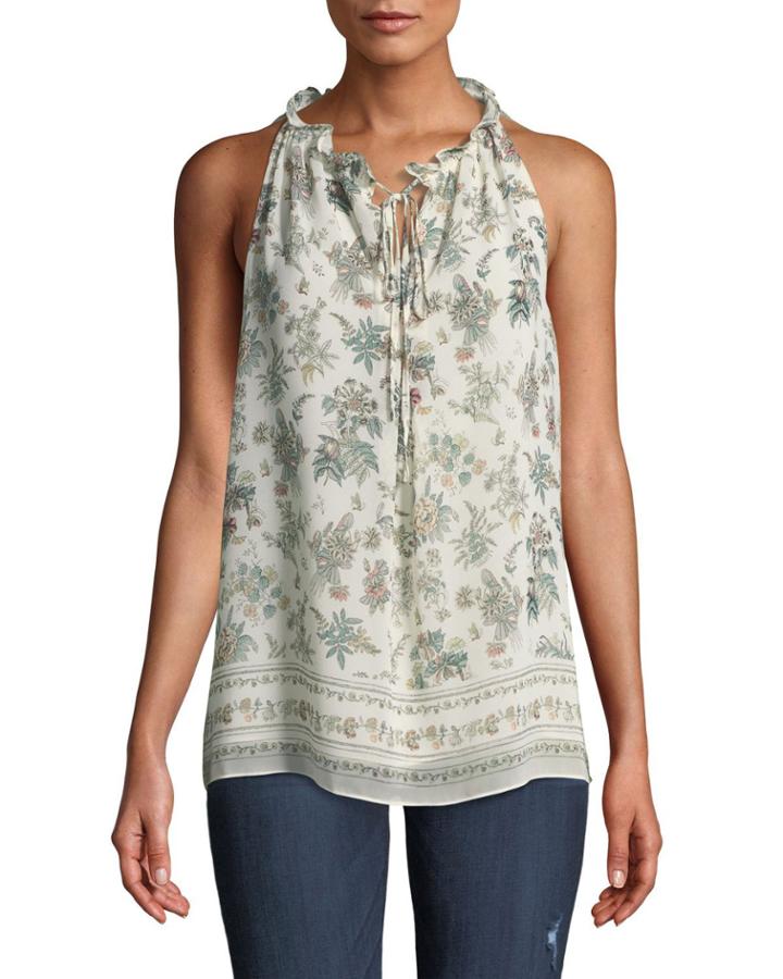 Tie-neck Floral Chiffon Tank Top