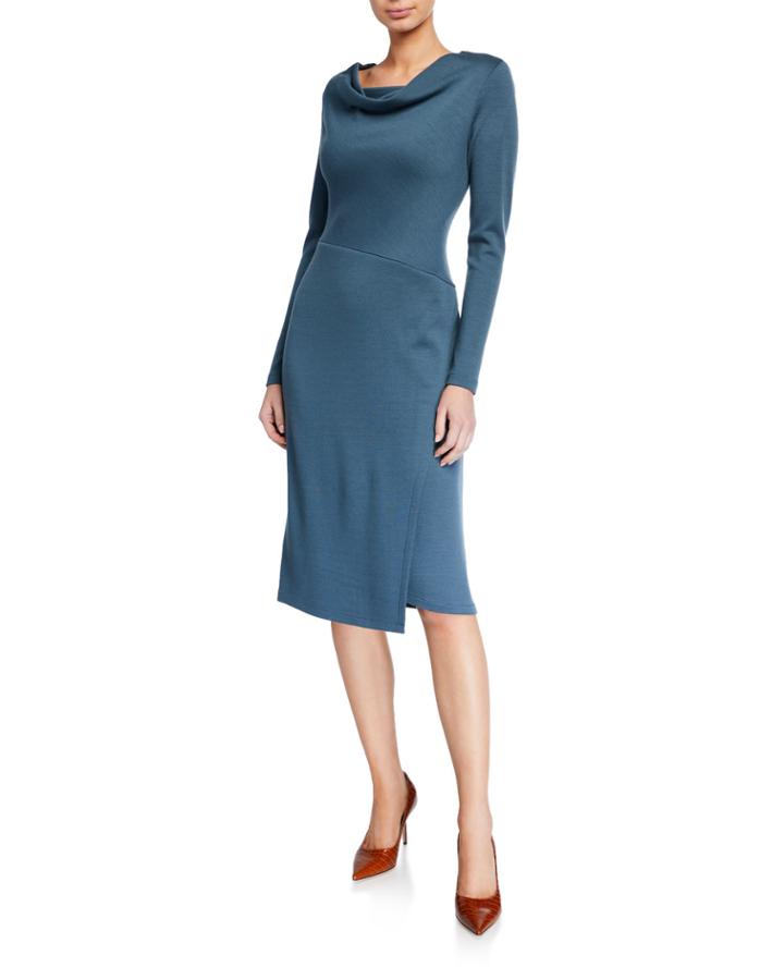 Long-sleeve Draped-neck Dress