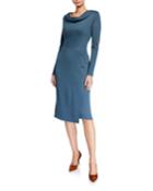 Long-sleeve Draped-neck Dress