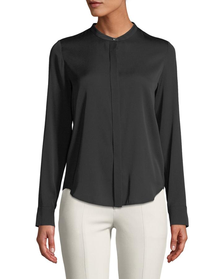 Banded Collar Stretch-silk Blouse