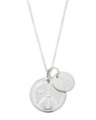 Sterling Silver Script Initial & Peace Sign Charm Necklace