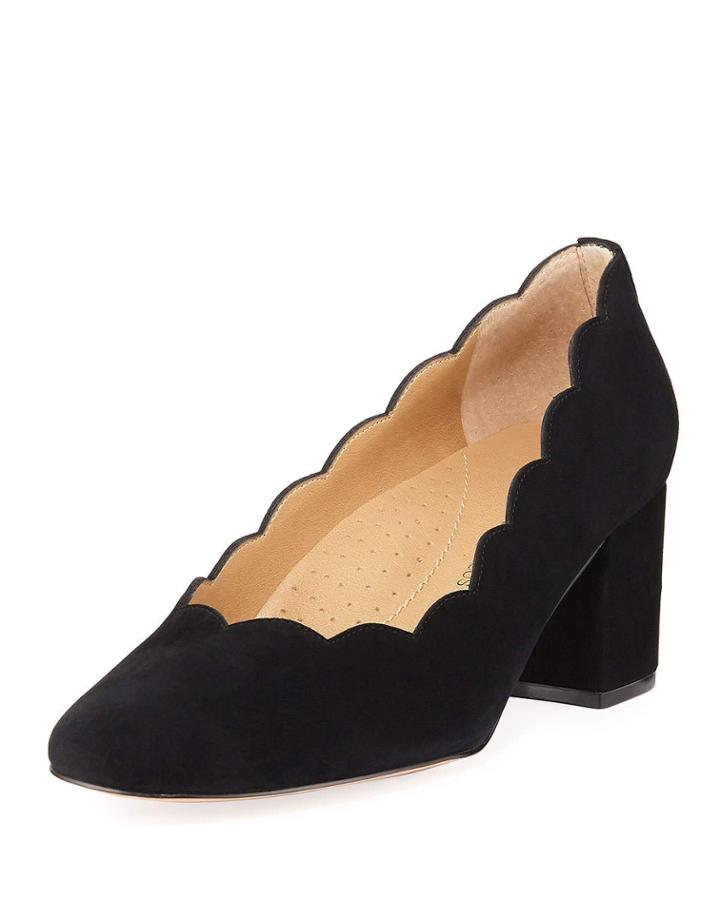 Zolda Scalloped Suede Pumps, Black