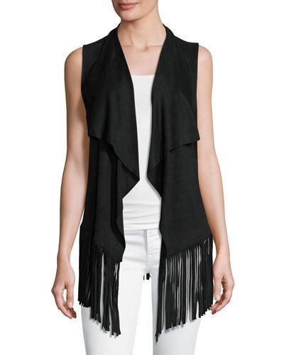 Faux-suede Fringe-hem Vest, Black
