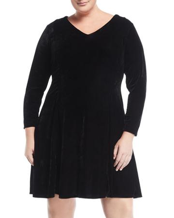 V-neck Velvet Fit-and-flare Dress,