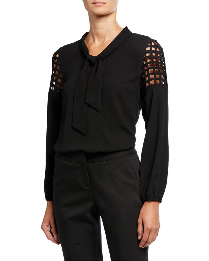 Lattice Tie-neck Blouse