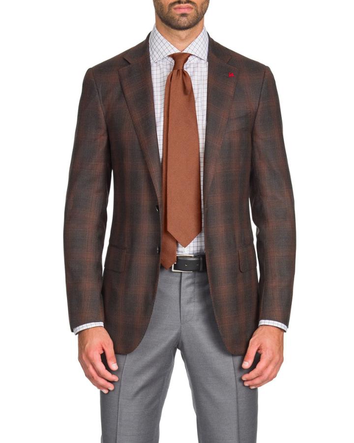 Men's Two-tone Plaid Super 140s Wool Two-button Jacket