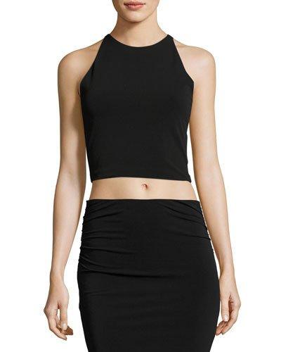 Theodora Fitted Lace-back Crop Top, Black