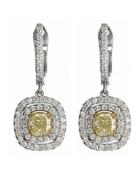 Double-halo Yellow Diamond Drop Earrings,