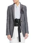 One-button Fitted Silk-linen Tweed Blazer