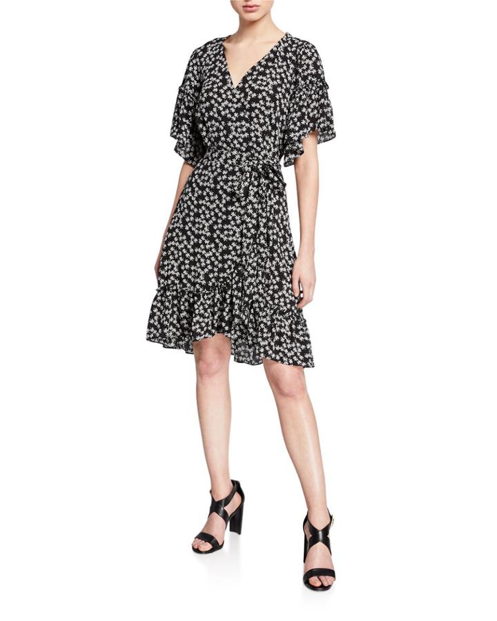 Floral-print Ruffle-trim Wrap Dress
