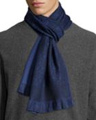 Psycho Bunny Regiment Bunny Fringe Wool Scarf, Navy,