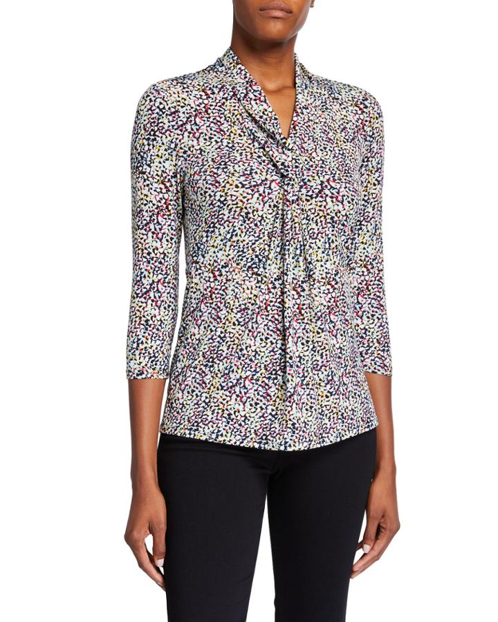 3/4-sleeve Twisted-front Top, White