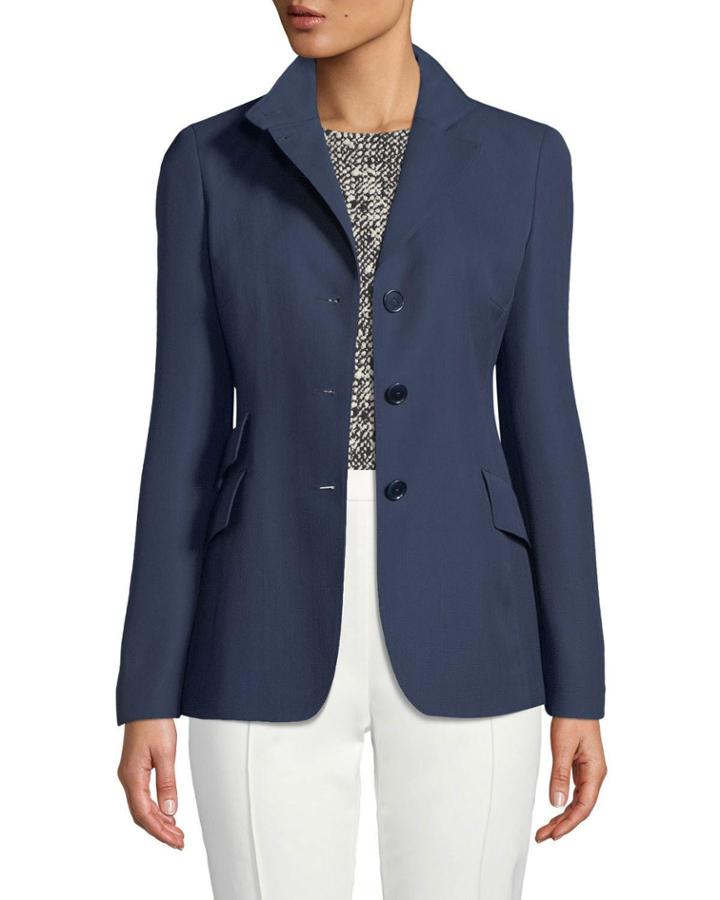 Notch-collar Wool Blazer, Navy