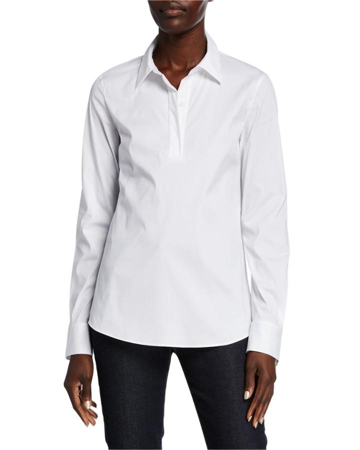 Long-sleeve Italian Stretch-cotton Blouse