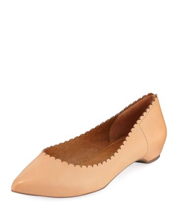 Genevieve Scallop Leather Flat, Cuoio