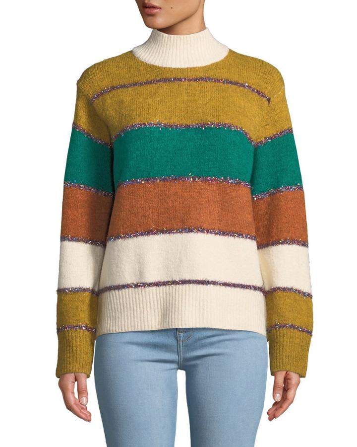 Metallic Tinsel Striped Pullover