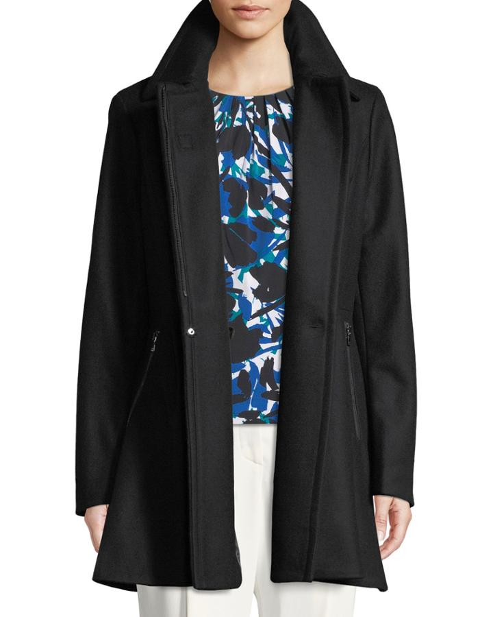 Buckle-front Wool Fit & Flare Coat