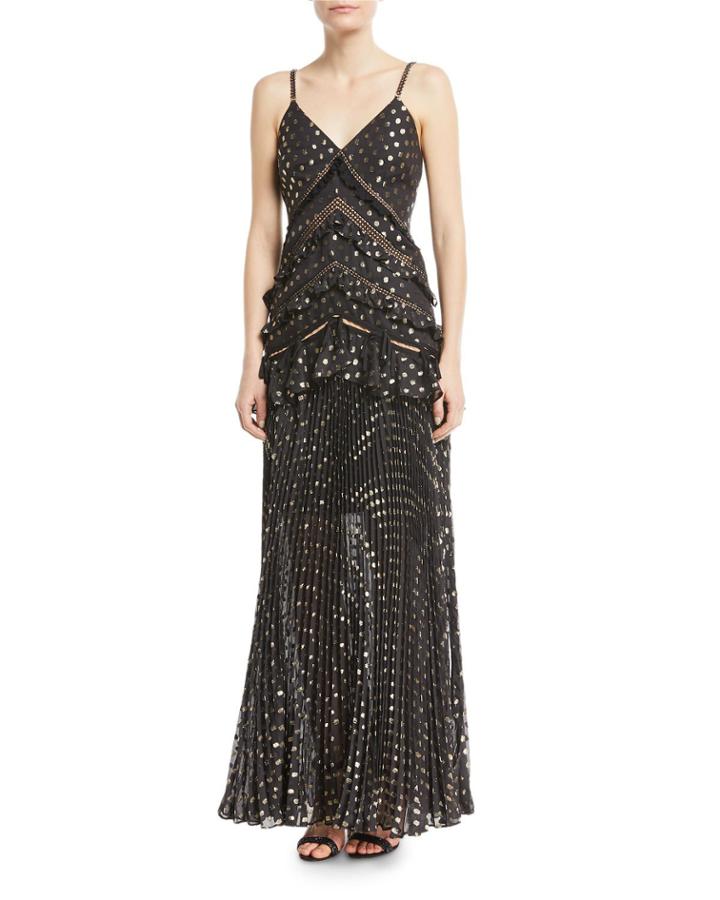 Metallic Chain-strap Polka-dot Pleated