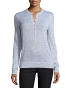 Cashmere Long-sleeve Henley Top, Pearl Gray