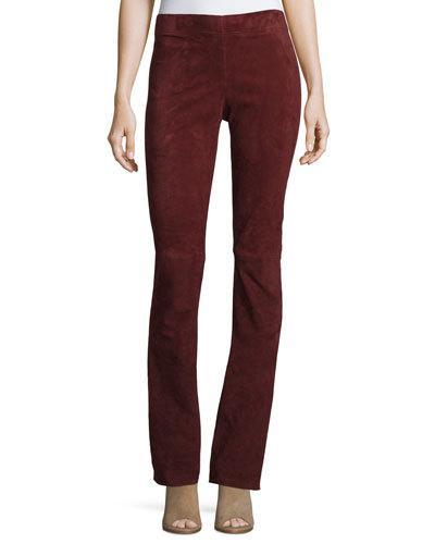 Lex Suede Boot-cut Pants, Ruby