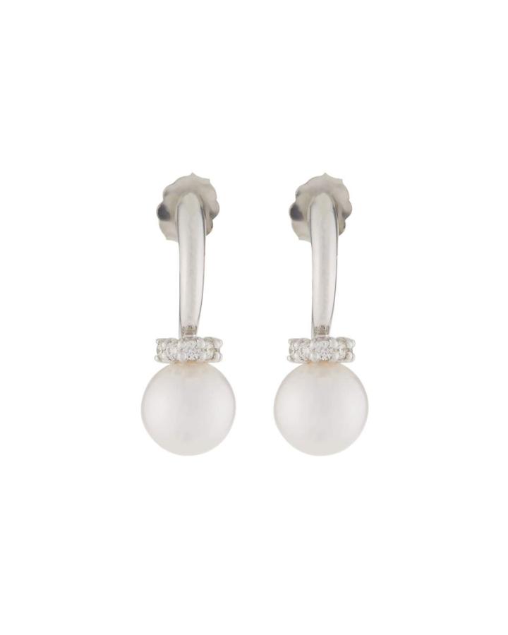 Diamond-cap Oblong Pearl Earrings