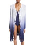 Open-front Tie-dye Tassel Coverup