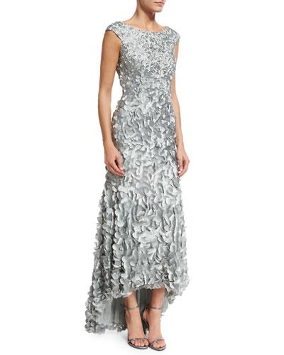 Cap-sleeve Petal Column Gown,