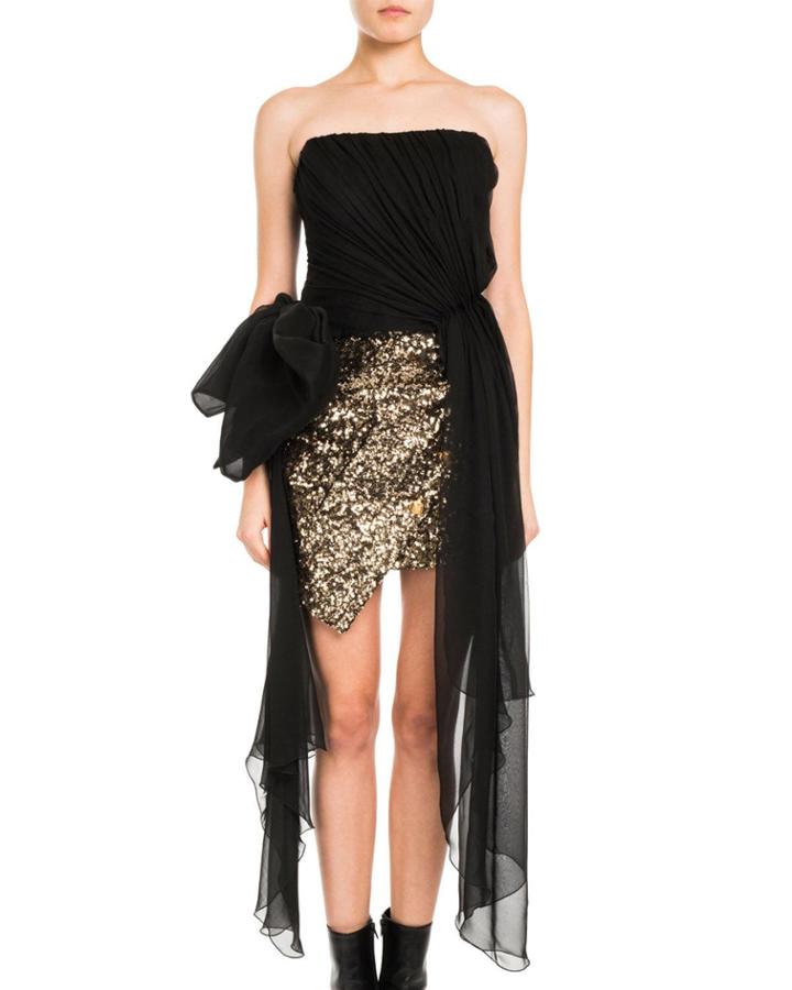 Strapless Georgette Top W/ Oversized Bow