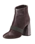 Velvet Zip Monili-trimmed Bootie