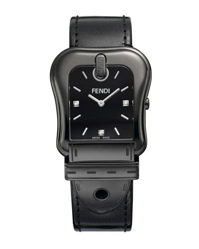 43mm B. Fendi Diamond Buckle Watch With Leather