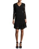 Mixed-lace A-line Flounce Dress, Jet