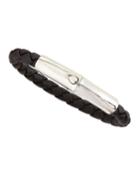 Men's Bamboo Woven-leather Station Bracelet, Black,