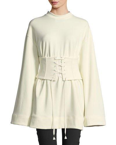 Corseted Crewneck Sweatshirt, Vanilla
