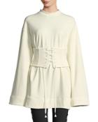 Corseted Crewneck Sweatshirt, Vanilla