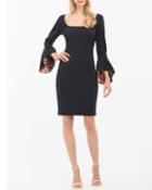 Floral-revers Bell-sleeve Sheath Cocktail Dress