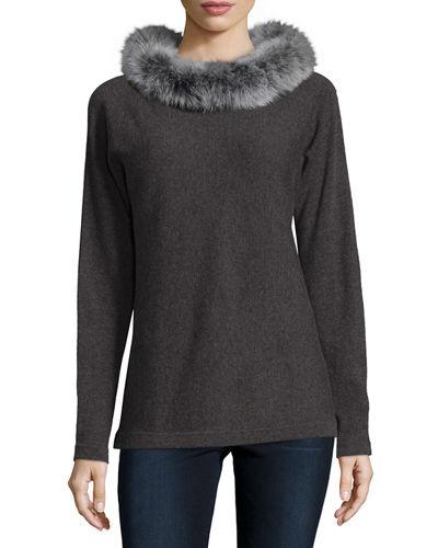 Cashmere Dolman-sleeve Sweater W/ Fox Fur Collar