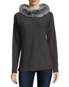 Cashmere Dolman-sleeve Sweater W/ Fox Fur Collar