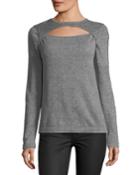 Keyhole Pullover Sweater, Gray-black
