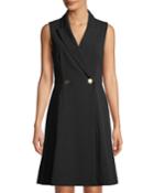 Double-breasted A-line Crepe Coat Dress
