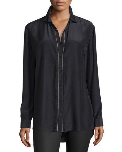 Silk Fringe-trim Button-front